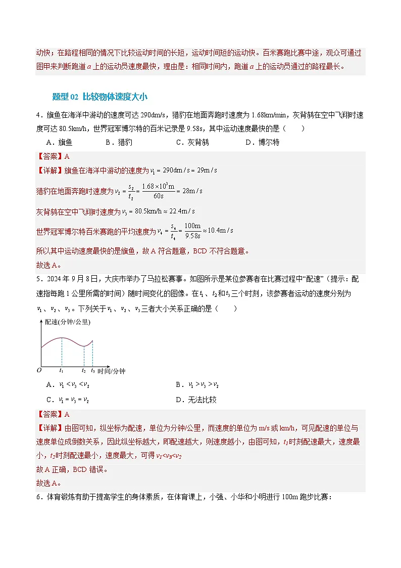 第3节 运动的快慢（培优考点练）（解析版）第3页