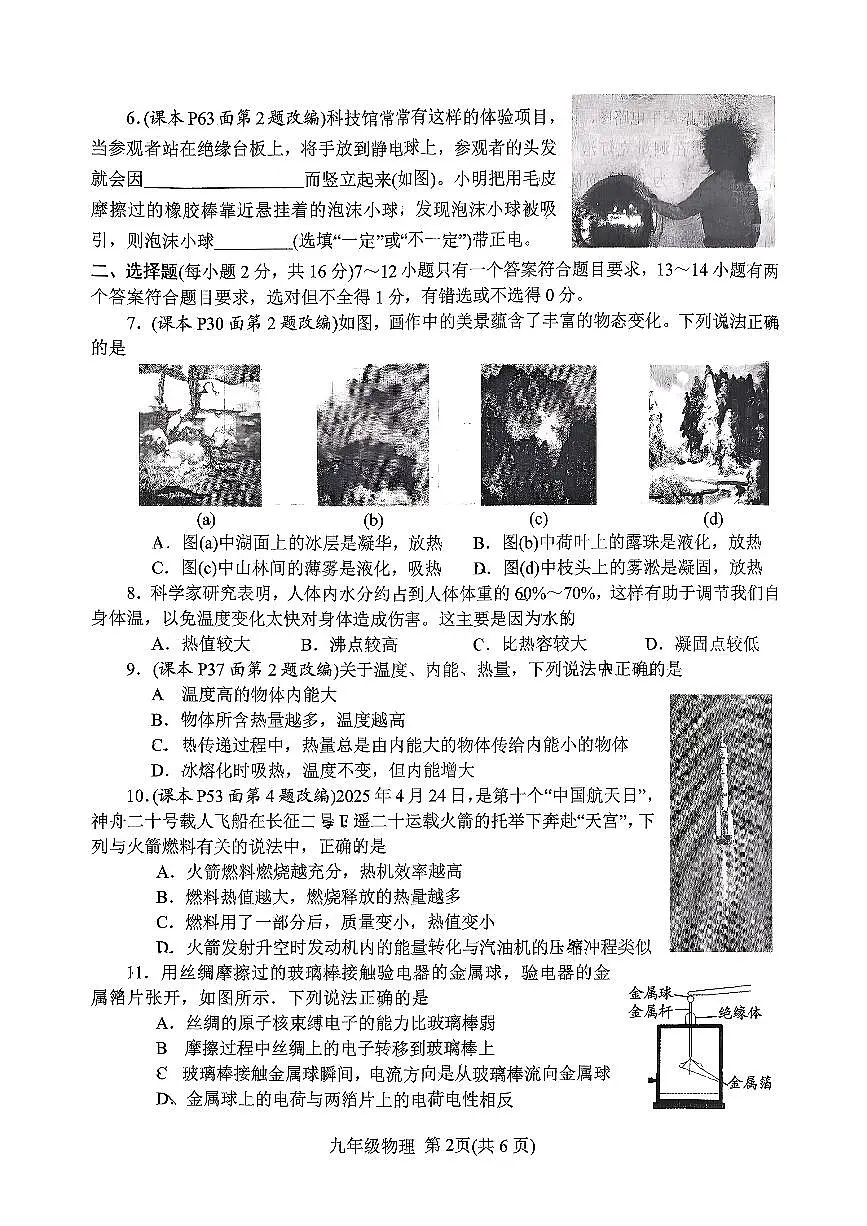 2025年南阳市秋期九年级期中试卷—物理第2页