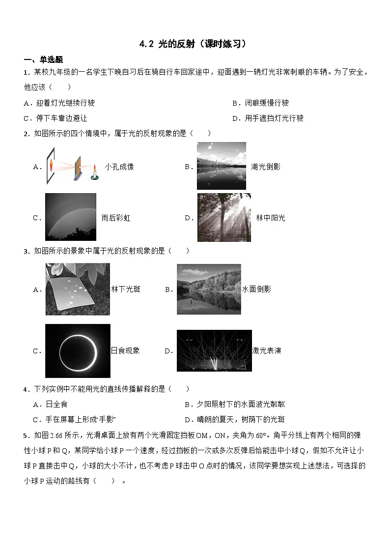 4.2 光的反射（课时练习）--2025-2026学年物理人教版（2024）八年级上册（含答案）第1页
