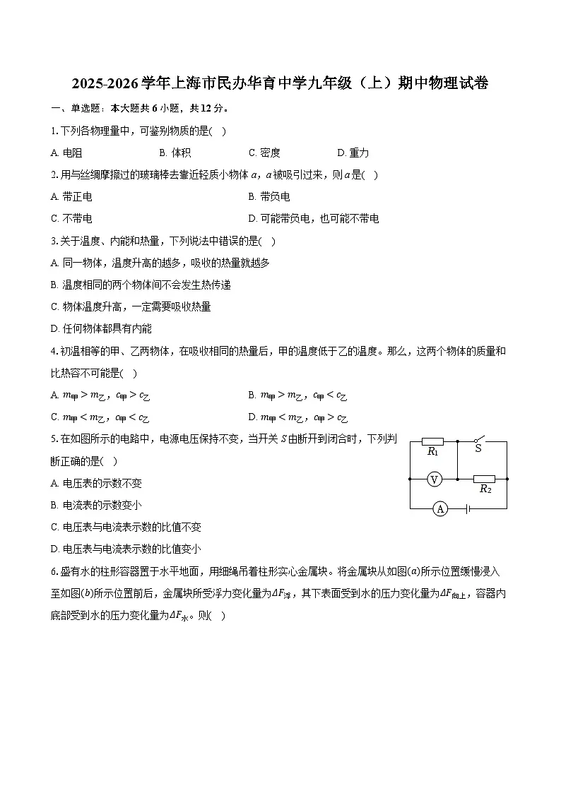 2025-2026学年上海市民办华育中学九年级（上）期中物理试卷第1页