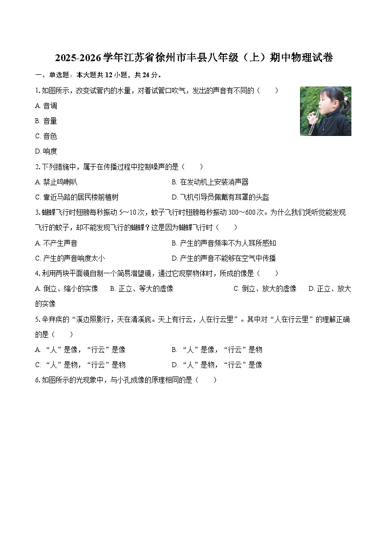 2025-2026学年江苏省徐州市丰县八年级（上）期中物理试卷-自定义类型第1页