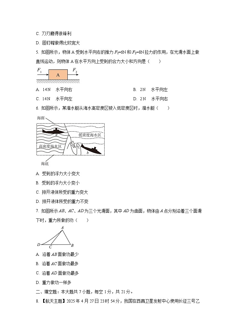 广东省韶关市2024-2025学年八年级下学期期末考试物理试题（学生版）第2页