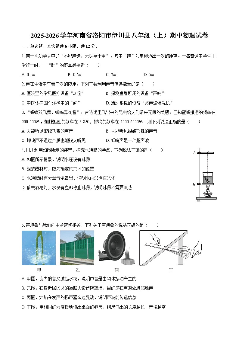 2025-2026学年河南省洛阳市伊川县八年级（上）期中物理试卷-自定义类型第1页