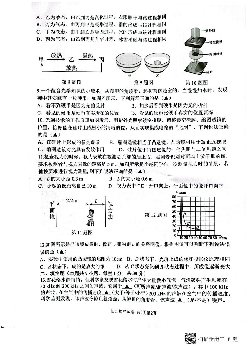江苏省扬州市梅岭教育集团2024-2025学年八年级上学期1月期末物理试题第2页