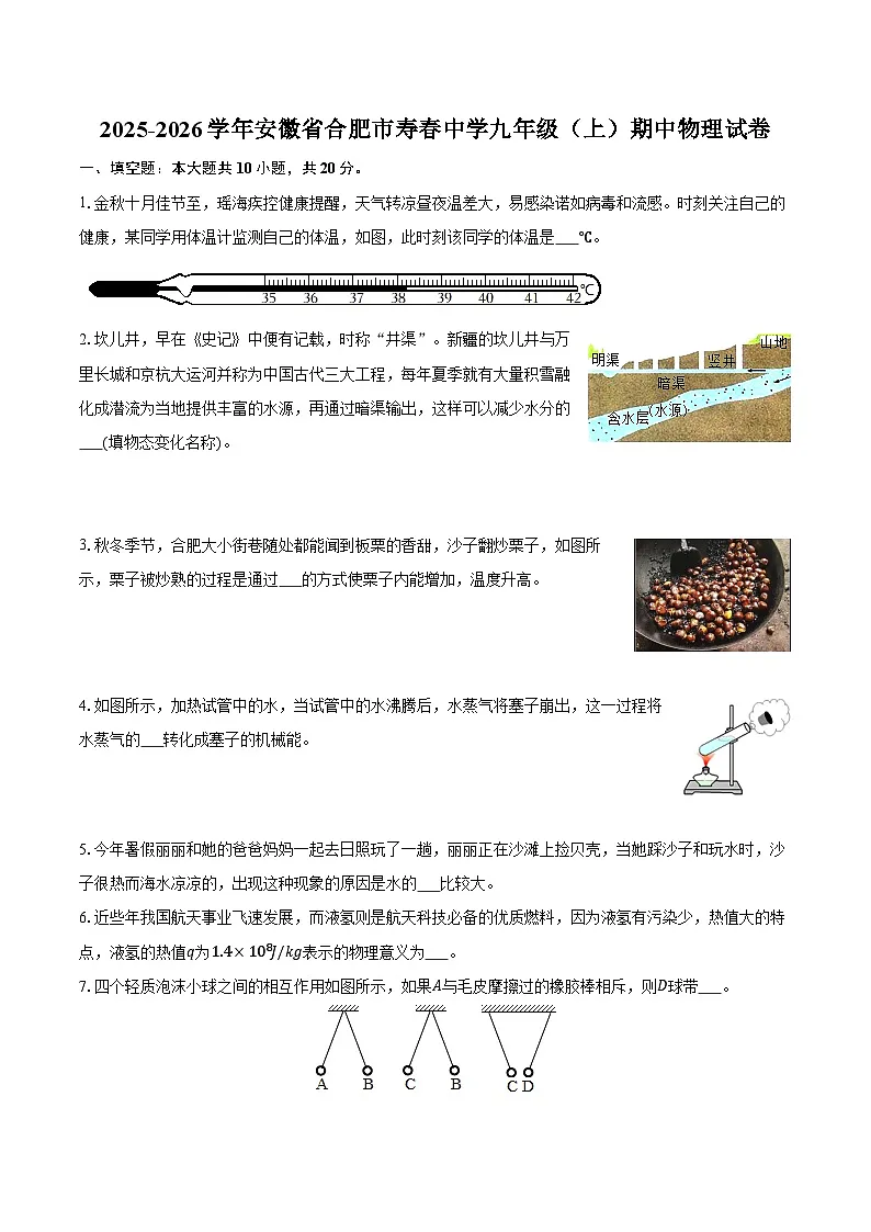 2025-2026学年安徽省合肥市寿春中学九年级（上）期中物理试卷第1页