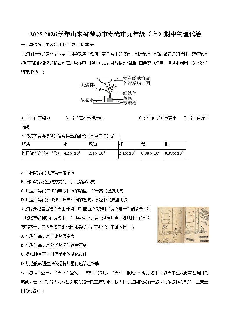 2025-2026学年山东省潍坊市寿光市九年级（上）期中物理试卷（有答案和解析）第1页