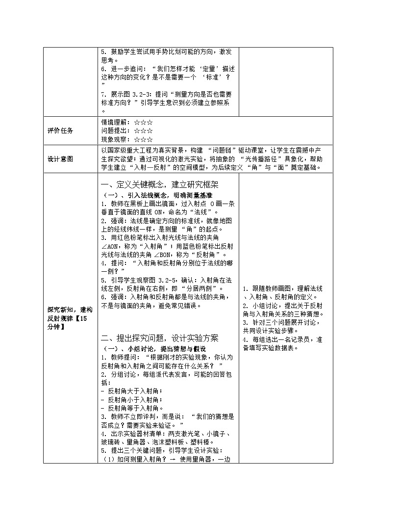 《第三章 光现象：2 探究光的反射定律》教学设计（表格版）-2025-2026学年北师大版（北京）（2024）物理八年级全一册第3页