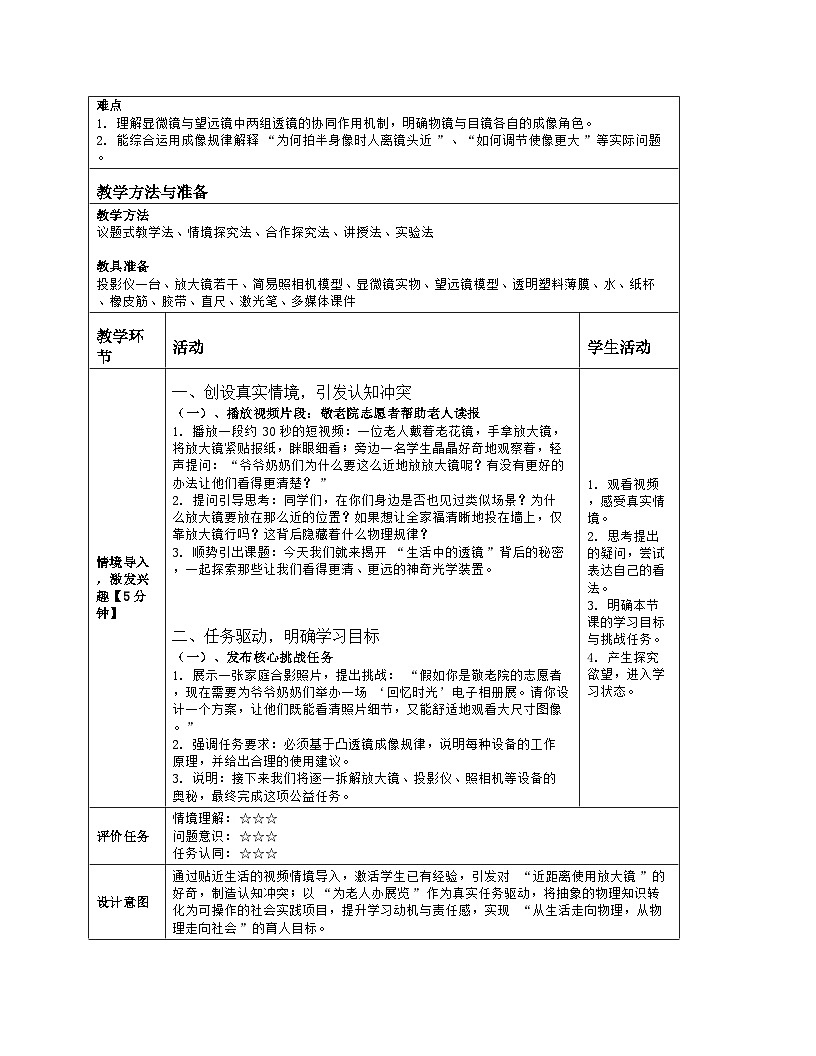 《第四章 透镜及其应用：3 生活中的透镜》教学设计（表格版）-2025-2026学年北师大版（北京）（2024）物理八年级全一册第2页