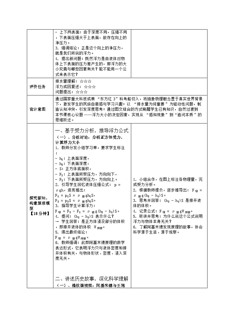 《第九章 浮力：2 阿基米德原理》教学设计（表格版）-2025-2026学年北师大版（北京）（2024）物理八年级全一册第3页