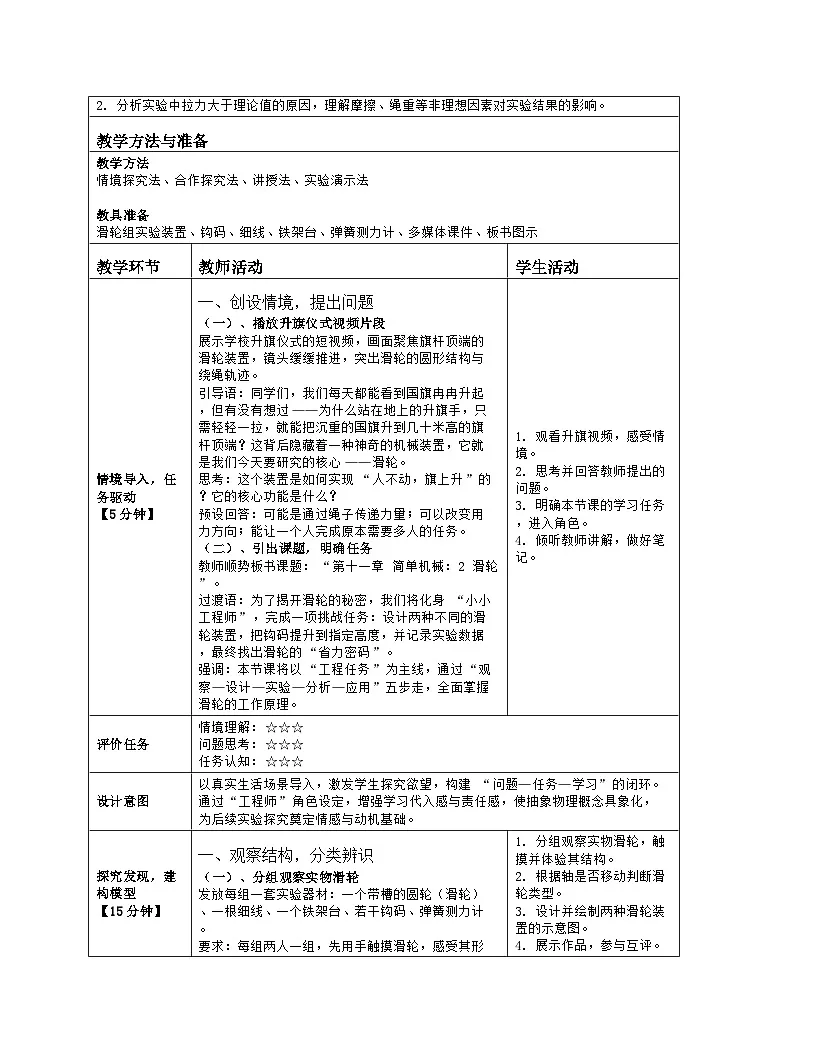 《第一十一章 简单机械：2 滑轮》教学设计（表格版）-2025-2026学年北师大版（北京）（2024）物理八年级全一册第2页