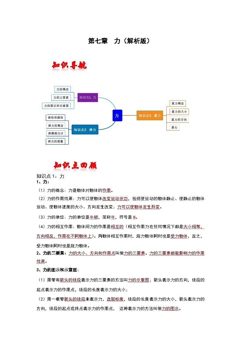 （人教版）中考物理一轮复习考点讲与练第七章  力（解析版）第1页