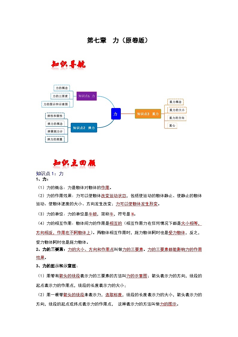 （人教版）中考物理一轮复习考点讲与练第七章  力（原卷版）第1页