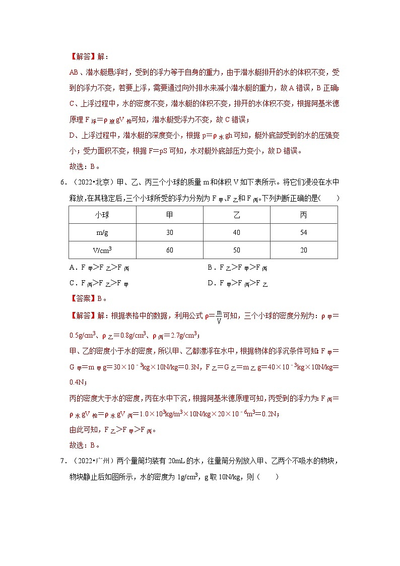 （人教版）中考物理一轮复习考点讲与练第10章  浮力真题演练（解析版）第3页