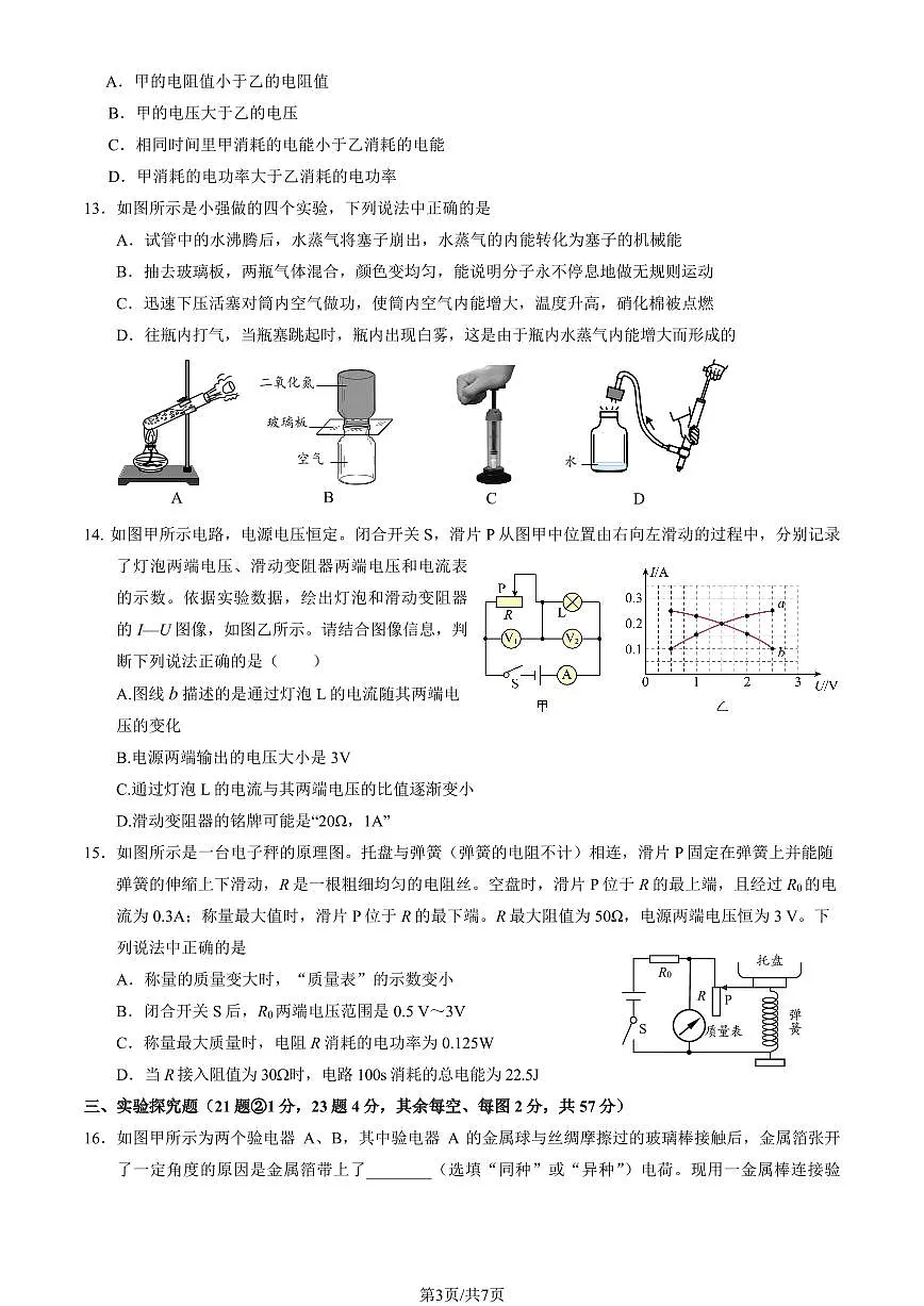2025北京北师大附中初三（上）统练十物理试卷第3页