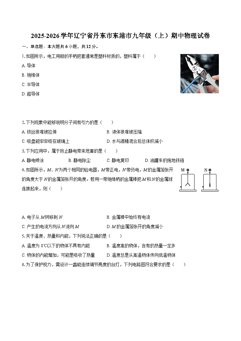2025-2026学年辽宁省丹东市东港市九年级（上）期中物理试卷-自定义类型第1页