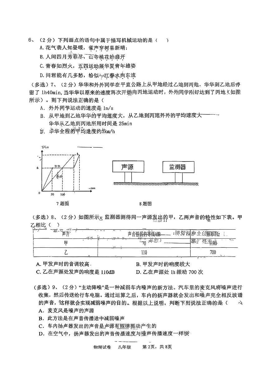 辽宁省鞍山市华育外国语实验学校2025-2026学年八年级上学期10月月考物理试题（月考）第2页