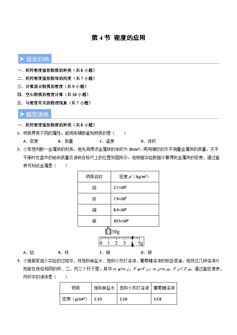 第4节 密度的应用（重难点训练）（原卷版）第1页