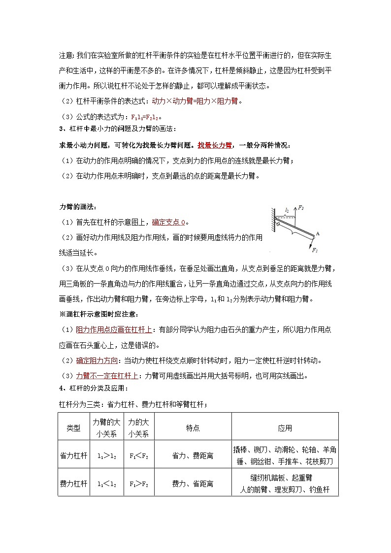 （人教版）八年级物理下册第十二章《简单机械》知识点专项复习（原卷版）第2页