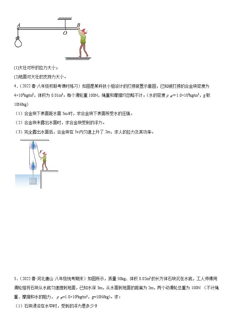 （人教版）八年级物理下册期末复习专题训练  杠杠、滑轮组、机械效率综合计算问题（含详解）第2页