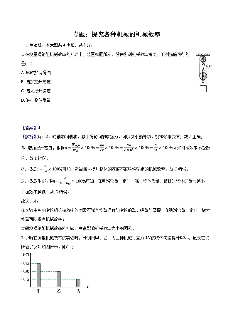 2026届初中物理中考复习一轮专题：探究各种机械的机械效率-练习（含答案+解析）第1页