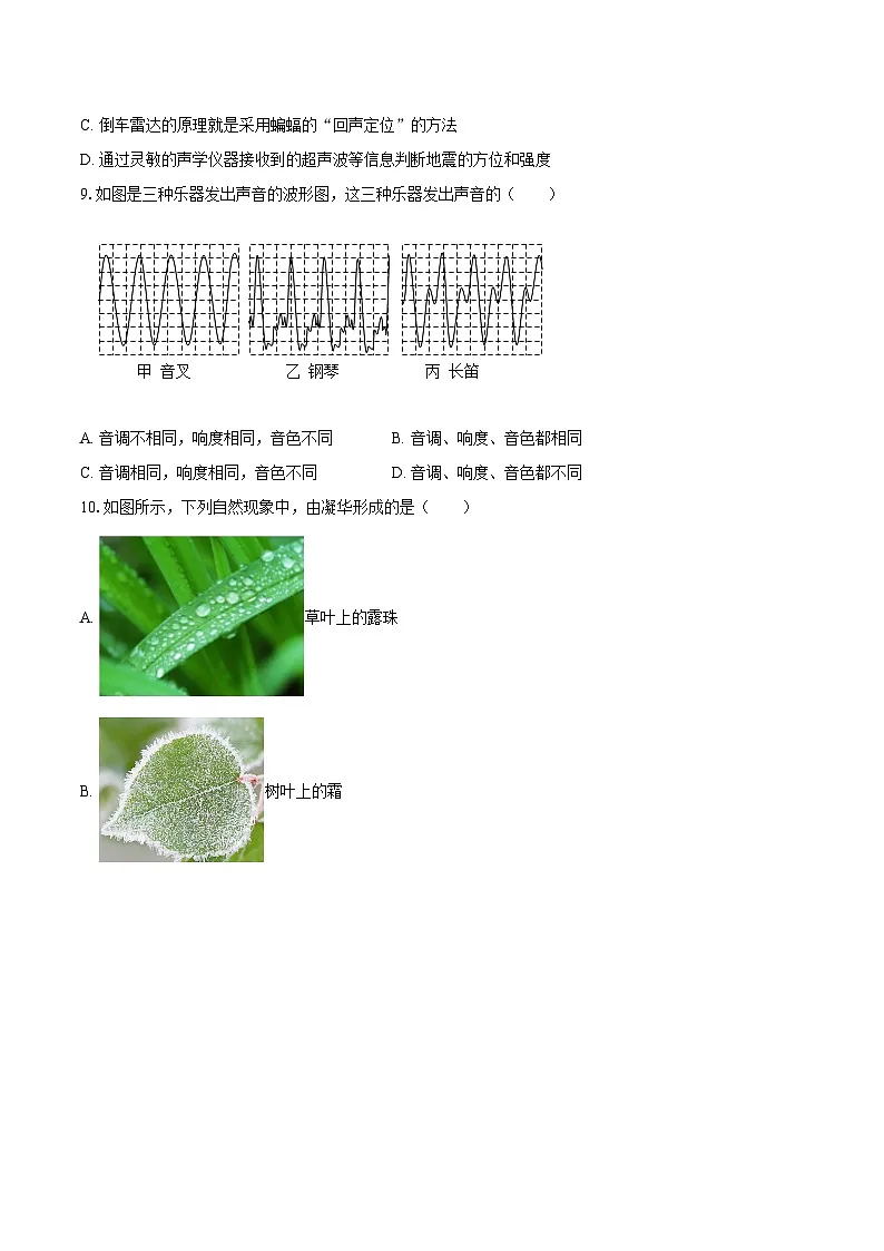 2025-2026学年湖北省随州市八年级（上）期中物理试卷-自定义类型第3页