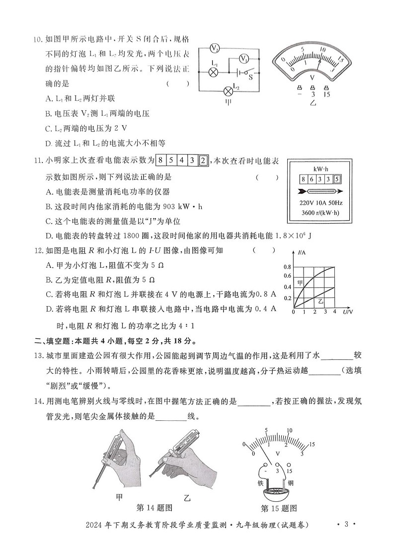 湖南省永州市宁远县2024-2025学年九年级上学期1月期末物理试题第3页