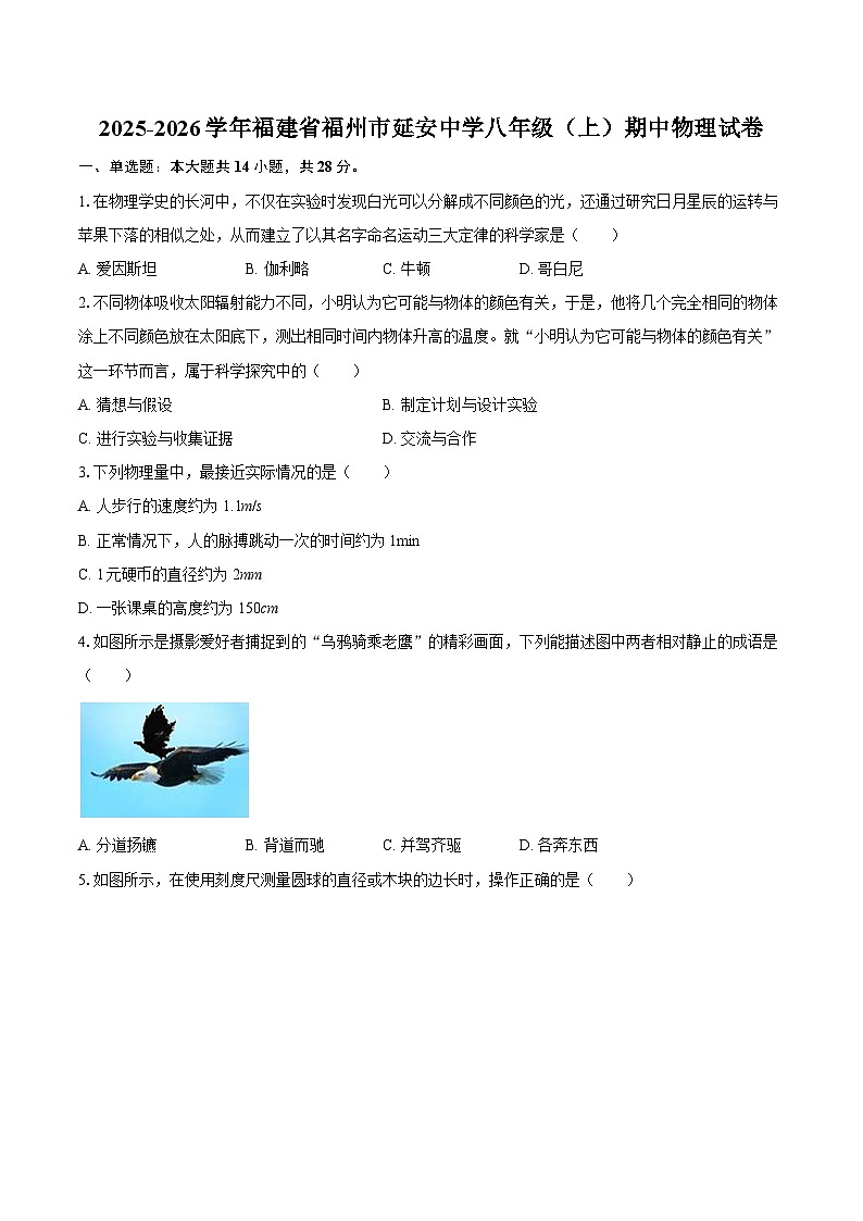 2025-2026学年福建省福州市延安中学八年级（上）期中物理试卷-自定义类型第1页