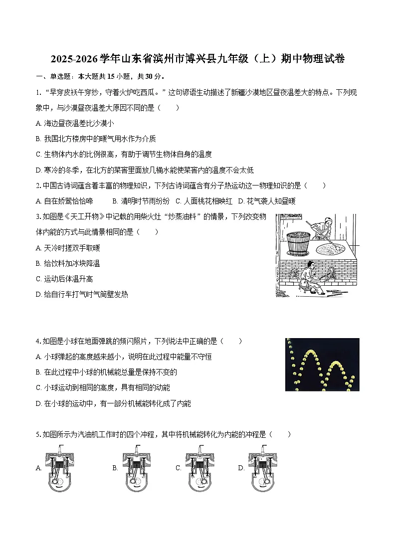 2025-2026学年山东省滨州市博兴县九年级（上）期中物理试卷-自定义类型第1页