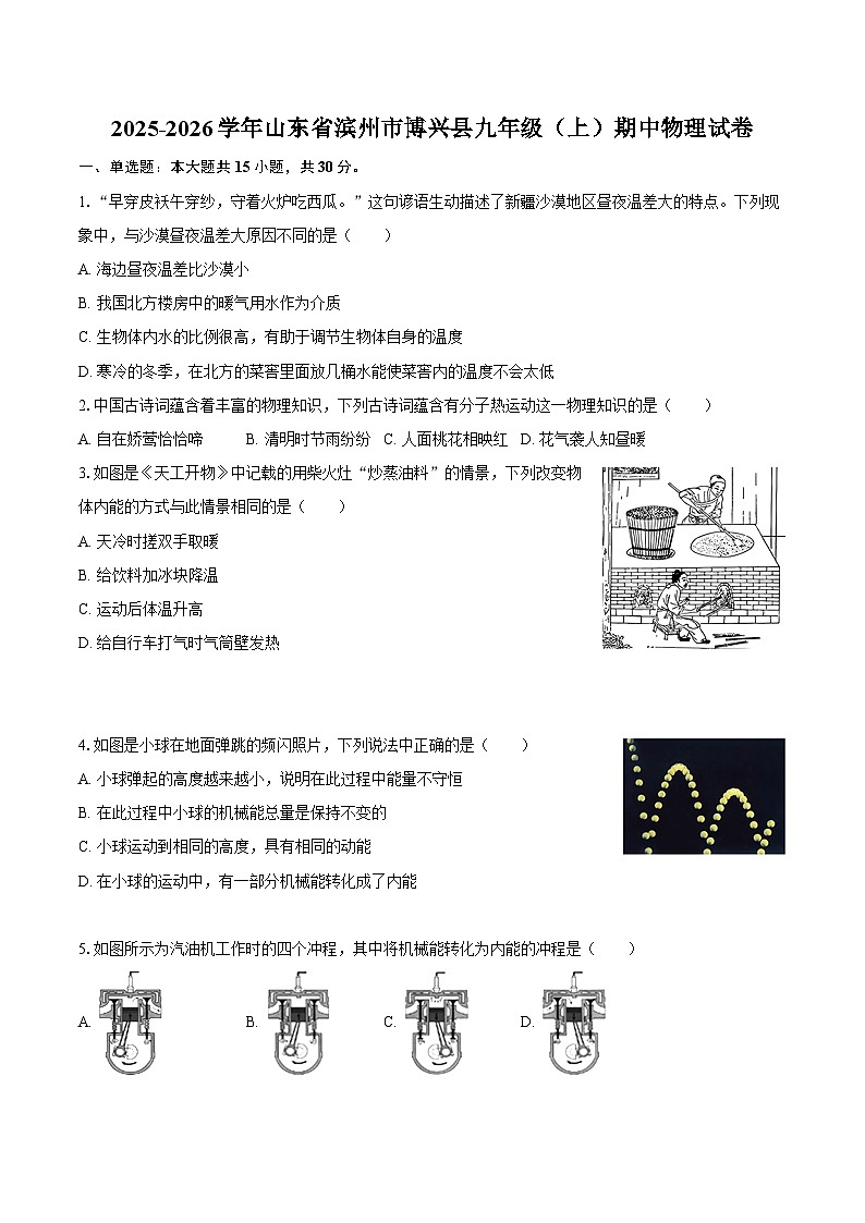 2025-2026学年山东省滨州市博兴县九年级（上）期中物理试卷-自定义类型第1页