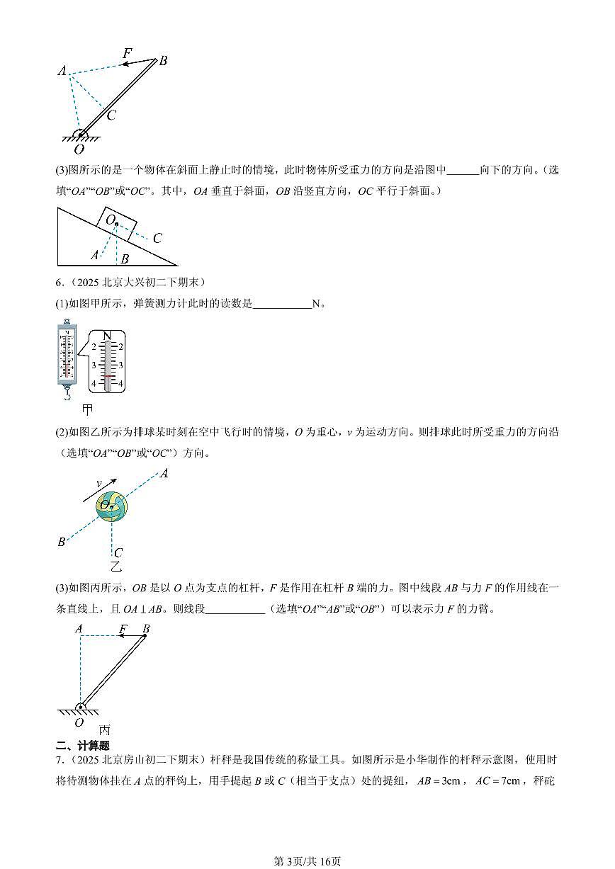 2025北京初二（下）期末物理汇编：杠杆（人教版）（非实验题）第3页
