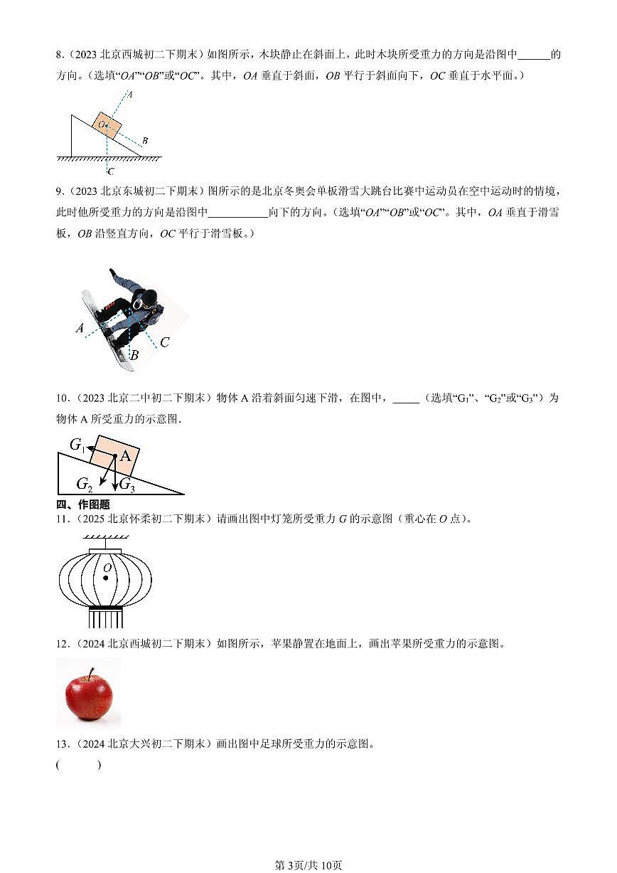 2023-2025北京初二（下）期末物理汇编：重力第3页