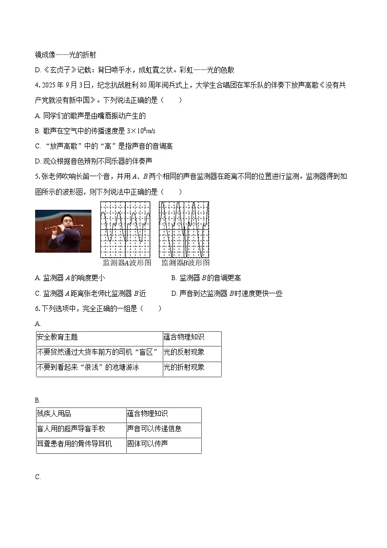 2025-2026学年山东省济宁市曲阜市八年级（上）期中物理试卷-自定义类型第2页
