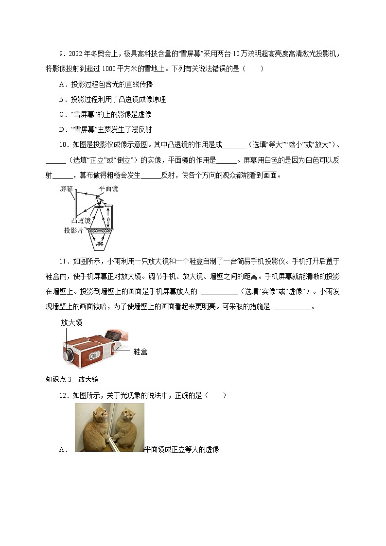 （人教版）八年级物理上册同步分层练习第2节  生活中的透镜（原卷版）第3页