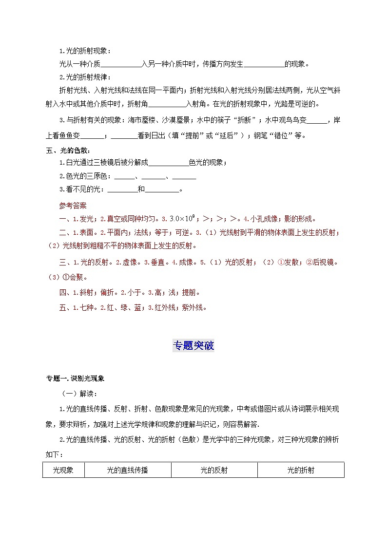 （人教版）八年级物理上册第4章  光现象（知识清单+专题突破）（解析版）第2页