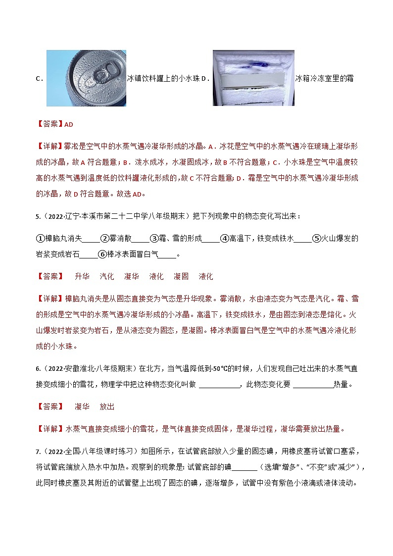 （人教版）八年级物理上册同步讲与练第3.4 升华和凝华（解析版）第3页