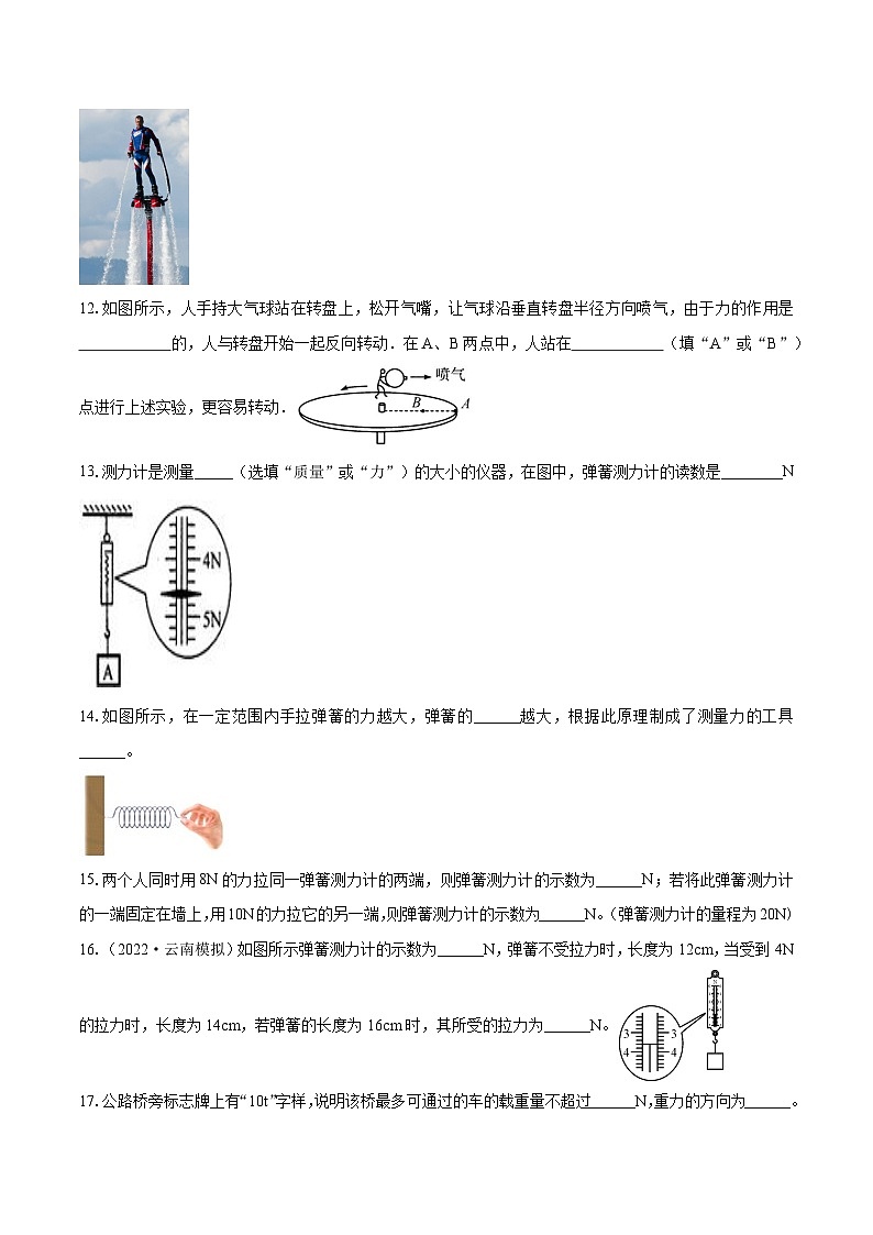 （人教版）八年级物理下册第七章 力 章末单元复习检测测试（原卷版）第3页