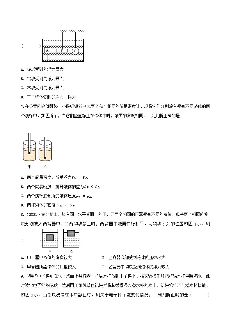（人教版）八年级物理下册第十章 浮力 章末单元复习检测测试（原卷版）第2页