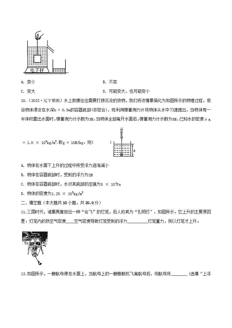 （人教版）八年级物理下册第十章 浮力 章末单元复习检测测试（原卷版）第3页