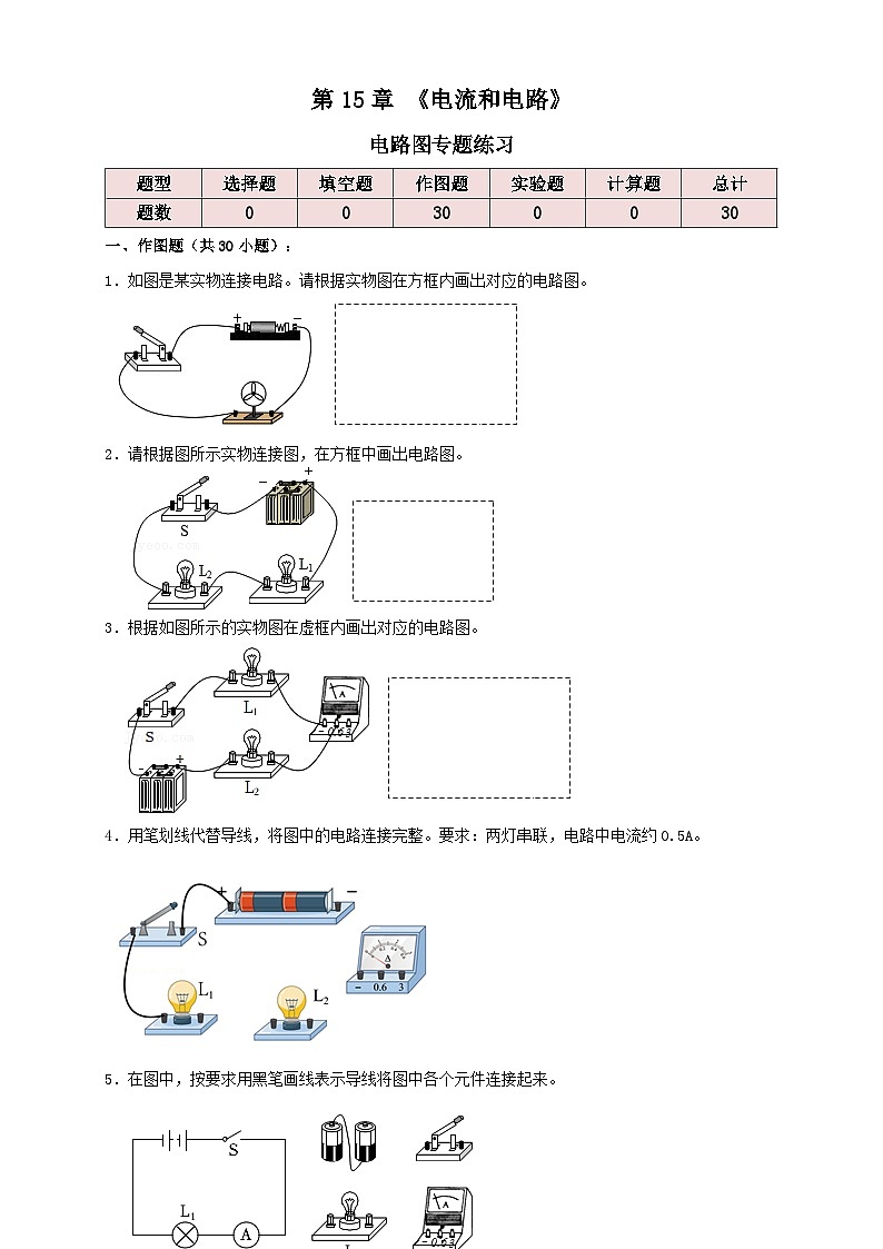 （人教版）九年级物理同步讲与练15.6电路图（专题练习）原卷版第1页