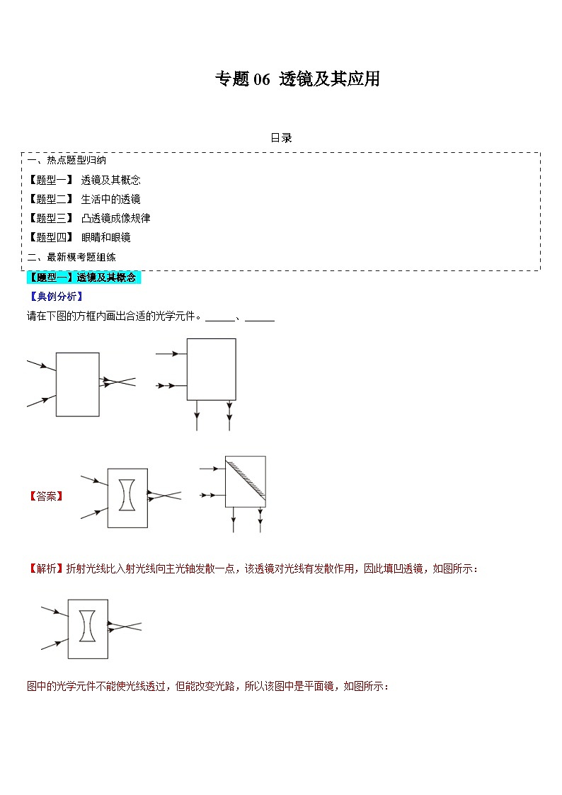 中考物理二轮复习考点题型归纳与变式演练专题06 透镜及其应用（解析版）第1页