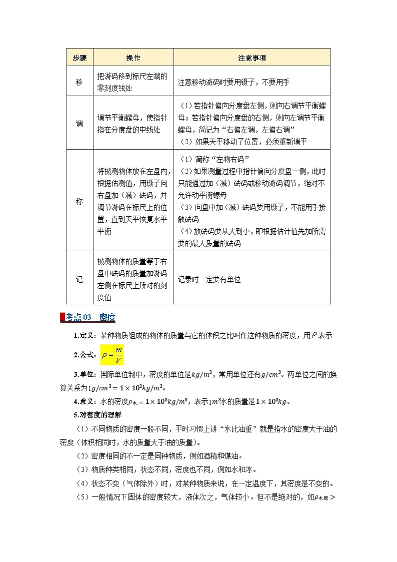 八上物理人教版2024期末复习 专题06 质量与密度（word）知识点+习题（原卷版）第2页