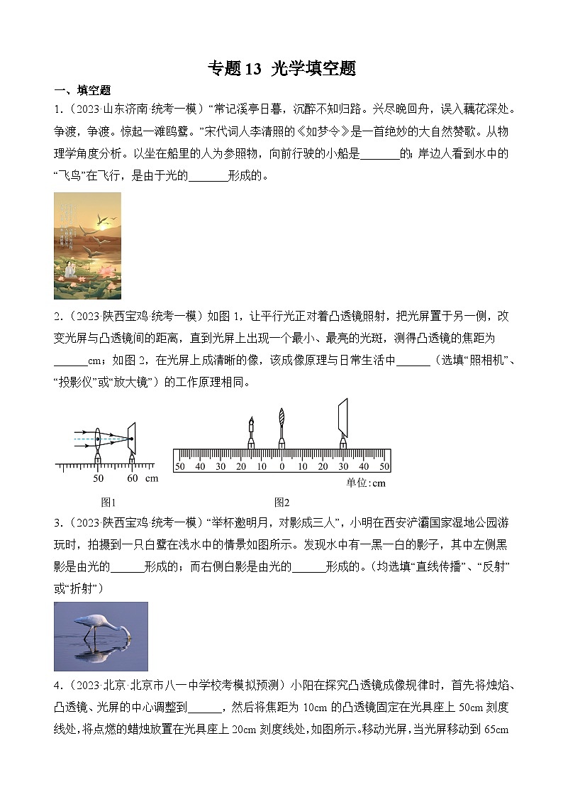 中考物理三轮冲刺易错题精练专题13 光学填空题（原卷版）第1页