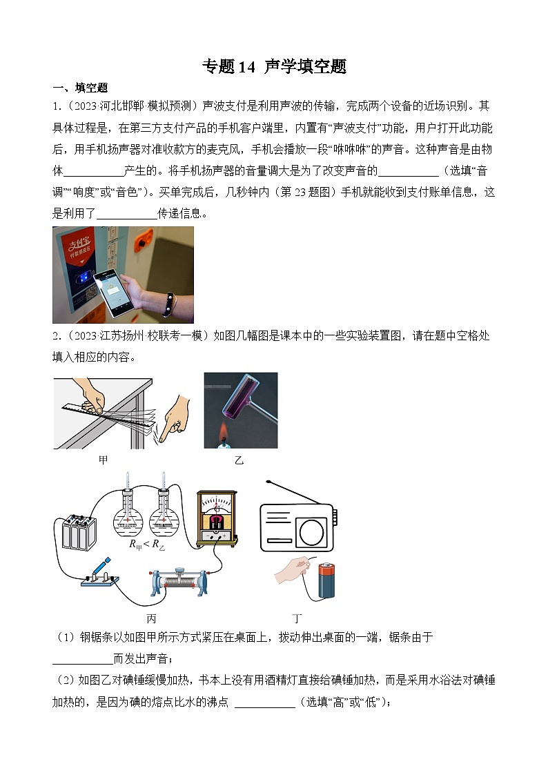 中考物理三轮冲刺易错题精练专题14 声学填空题（原卷版）第1页