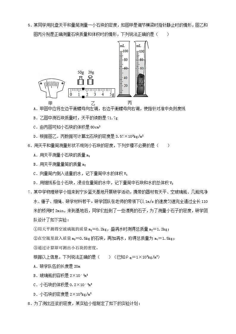 （人教版）八年级物理上册同步讲与练6.3测量物质的密度（同步练习）原卷版第2页