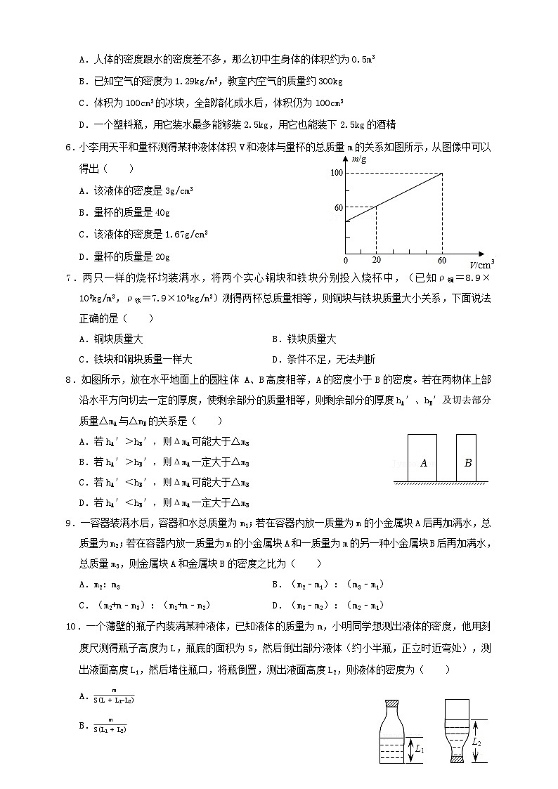 （人教版）八年级物理上册同步讲与练6.5第6章《质量与密度》单元测试练习（B卷）原卷版第2页