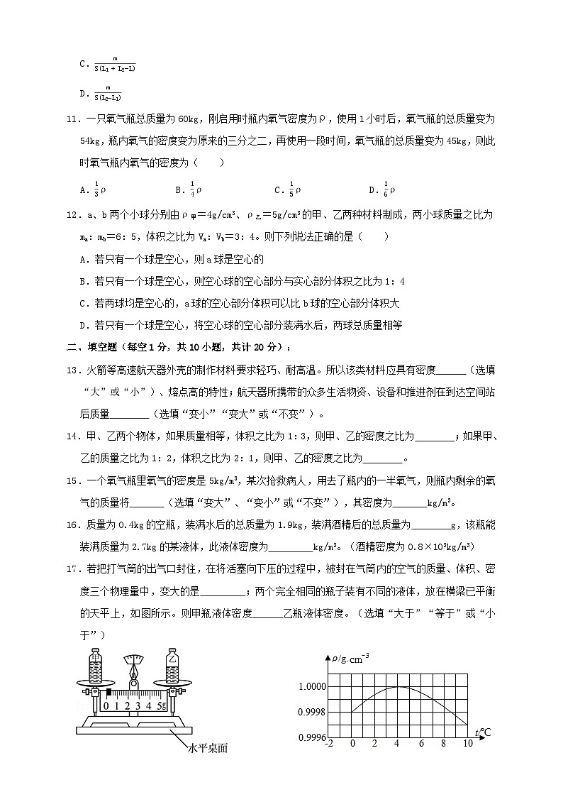 （人教版）八年级物理上册同步讲与练6.5第6章《质量与密度》单元测试练习（B卷）原卷版第3页