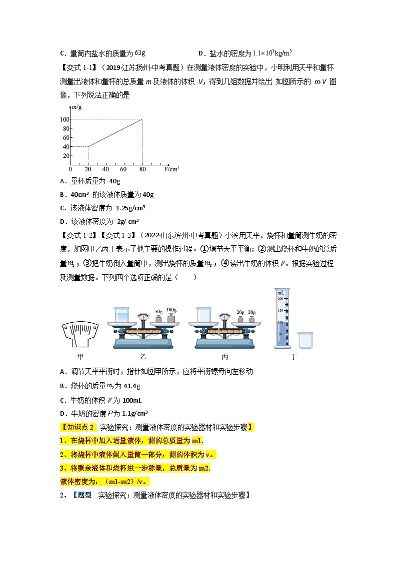 （人教版）八年级物理上册同步题型讲与练专题6.3测量物质的密度【四大题型】(原卷版）第3页