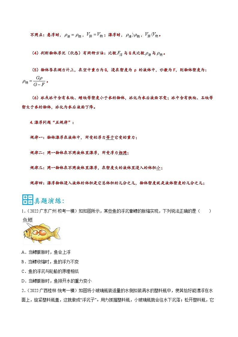 中考物理二轮复习核心考点专练第07讲 浮沉条件和浮力的应用（原卷版）第2页