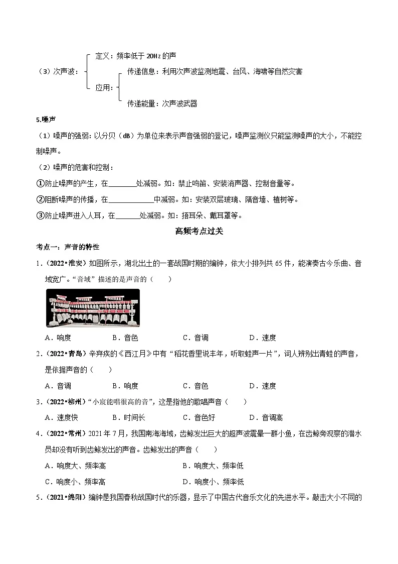 中考物理二轮复习重难点精讲精练专题01 声现象（原卷版）第2页