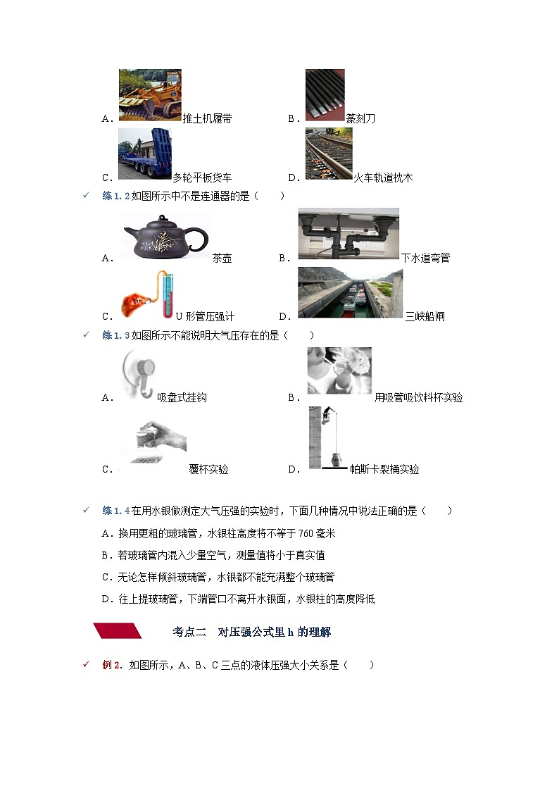 中考物理一轮复习讲义+练习第6讲  压力压强（一）（讲义）（原卷版）第3页